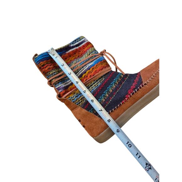 Toms nepal mid calf leather suede boots faux fur lined Aztec western brown 7.5 - Picture 8 of 8